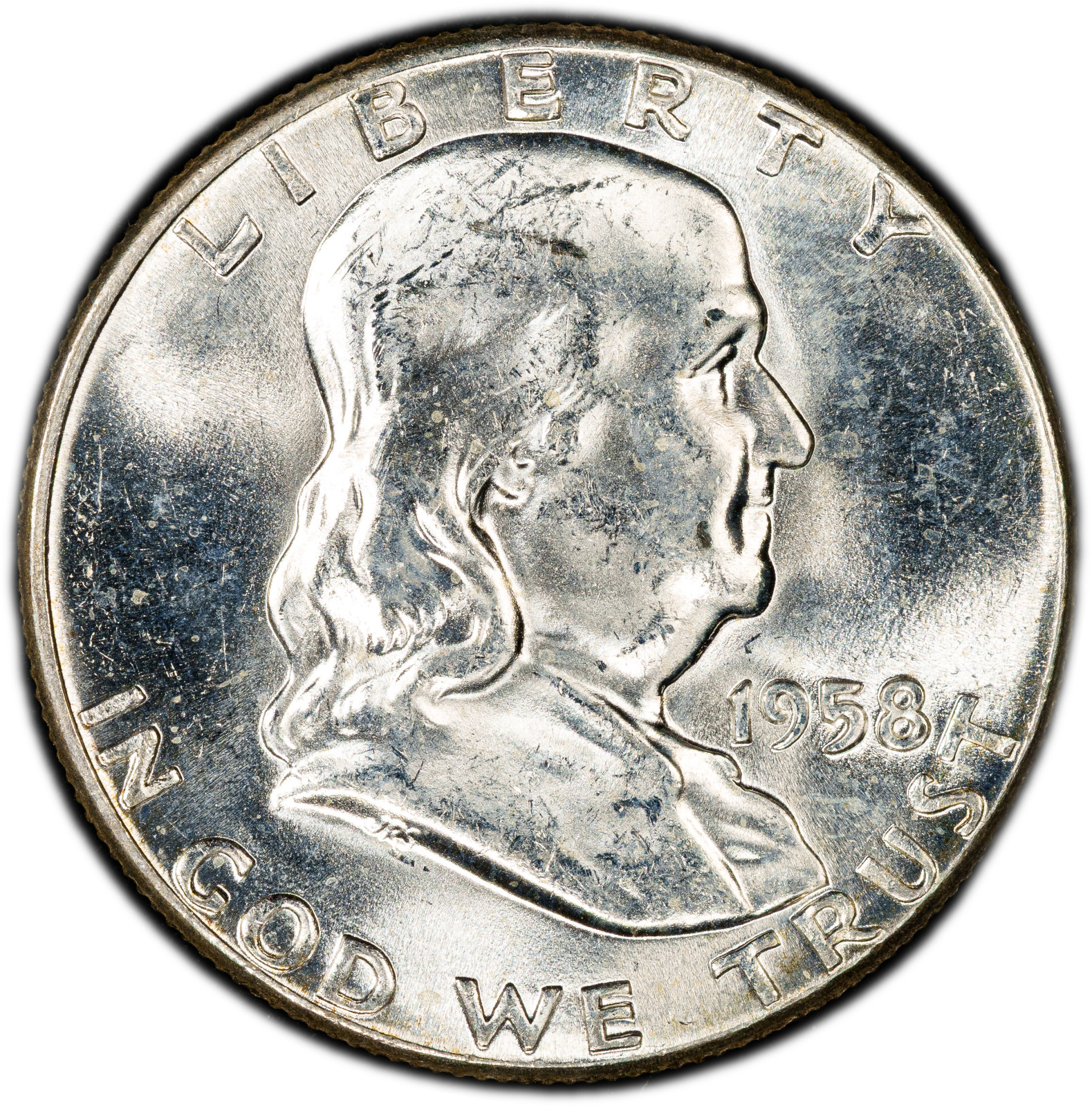 1958-P PCGS MS64 Franklin Half Dollar w/ Exceptional Reverse Rainbow Toning