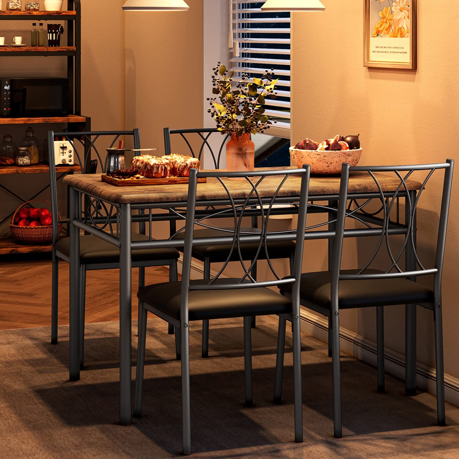 Modern Dining Table Set for 4 Kitchen Table Set and Upholstered Chairs Dinitte
