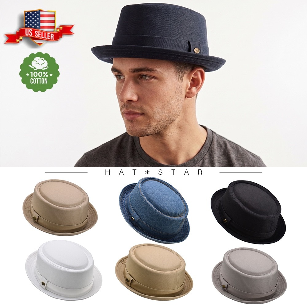 Men's Everyday Cotton All Season Pork pie Boater Derby Fedora Sun Hat