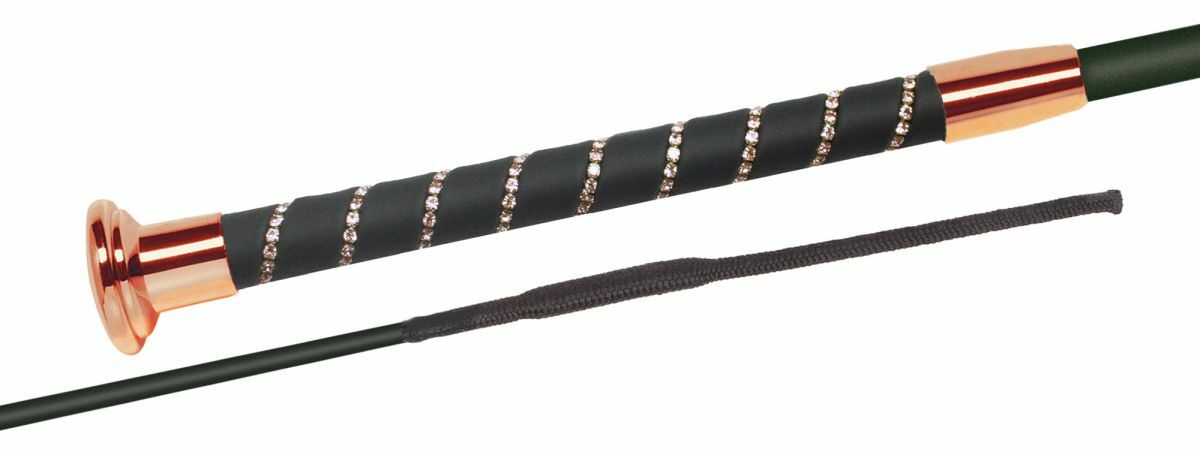 Fleck Silk Touch Crystal Dressage Whip -Chrome, Rose Gold, or Blue