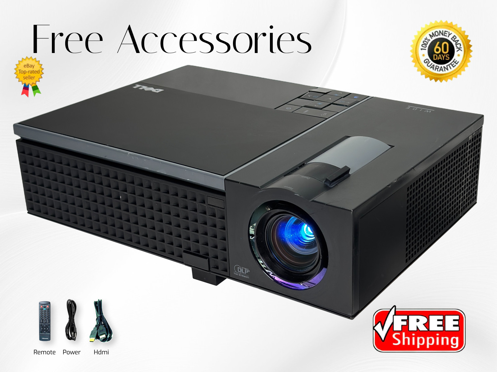 Dell 1610HD DLP Projector 3500 Lumens WXGA 2160p PC 3D Ready 8W Speakers w/Kit🔥