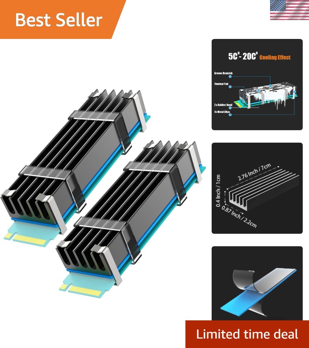 Desktop-Compatible M.2 Heatsink Kit for 2280 SSD - Dual Pack with Thermal Pads