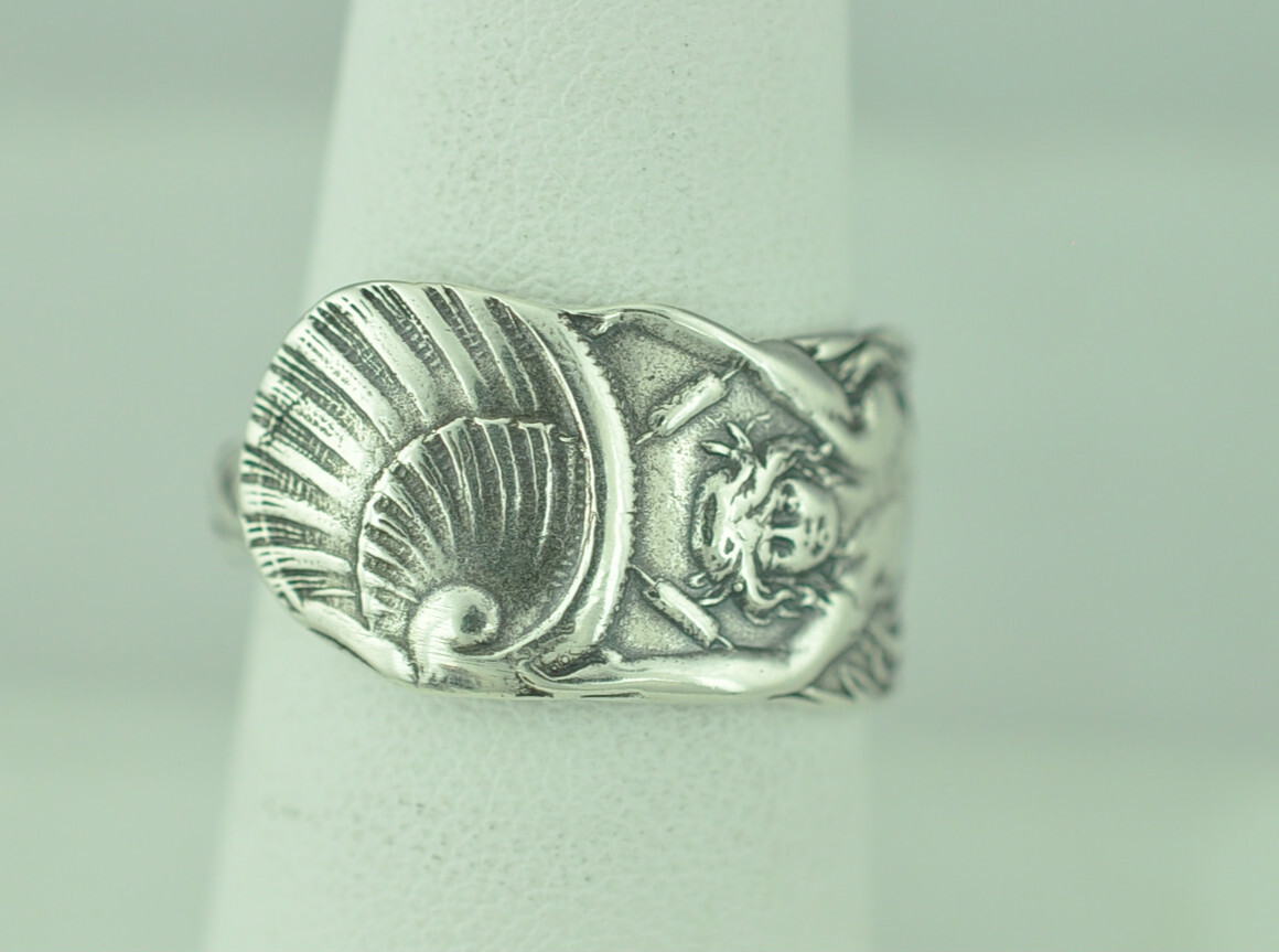 Dainty 925 Sterling Silver Twin-Tailed Mermaid Melusine Adjustable Spoon Ring