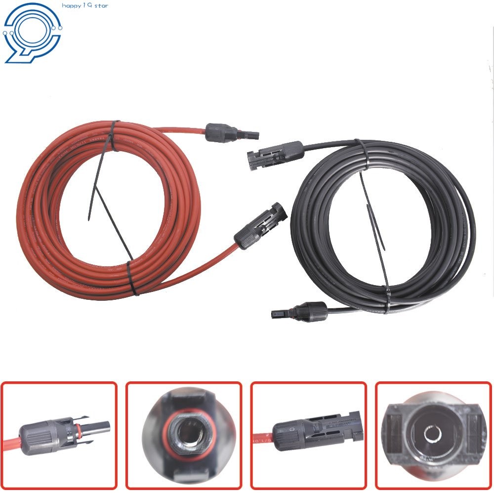 1 Pair 30 FT Black + Red 12AWG Solar Panel Extension Cable Wire Connector
