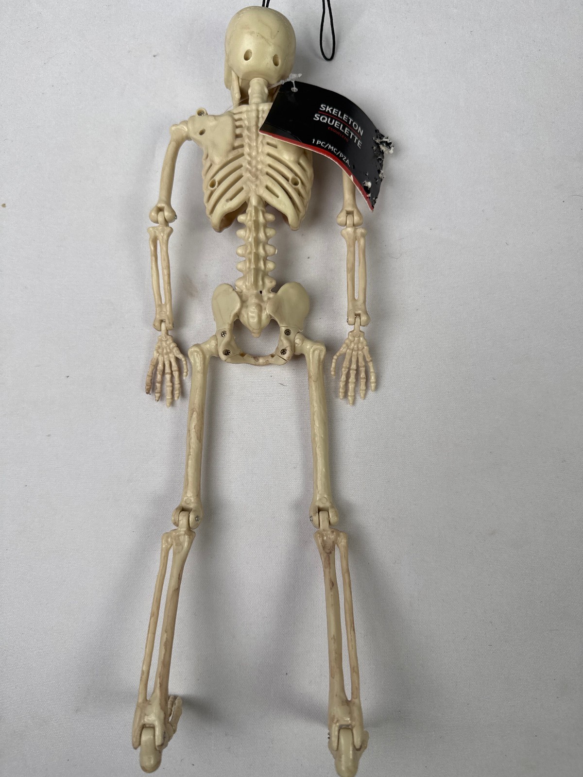 16" Poseable Plastic Skeleton Decoration, Movable Joints, Hanging Loop