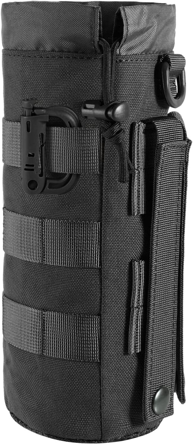 Tactical MOLLE Water Bottle Pouch with Drawstring Open Top & Mesh Bottom, Mil...