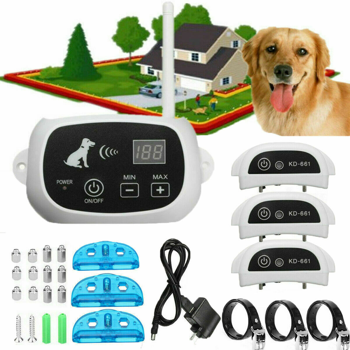 Waterproof Shock Collar Electric Dog Pet Fence System for 1/2/3 Dogs Wireless