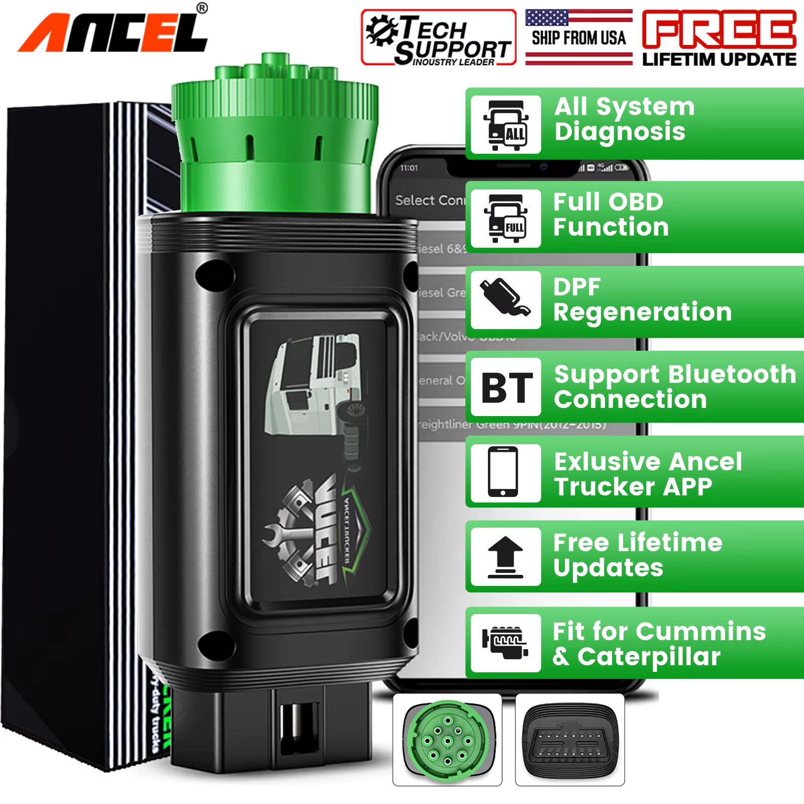 ANCEL Trucker Series HD100 Heavy Duty Truck Scanner All System Diesel Diagnostic