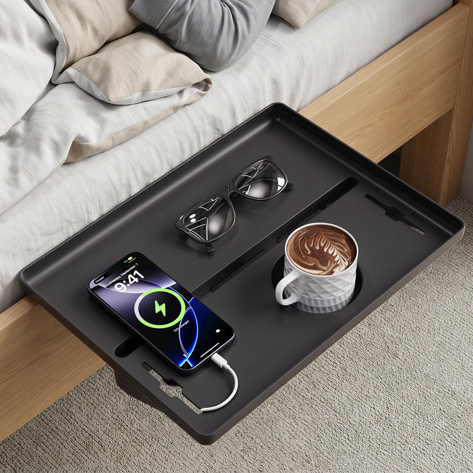 JOYMOOP Black clip-on bedside shelf for bunk beds