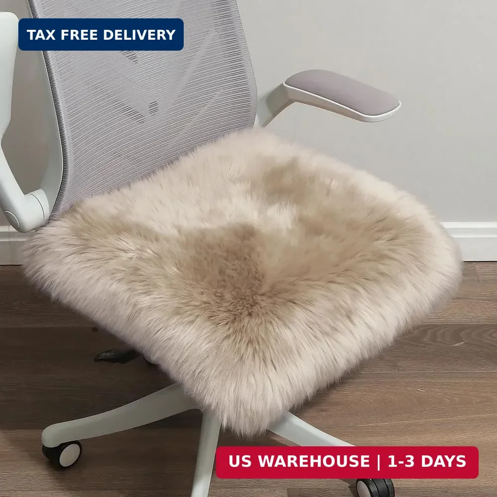 LLB Sheepskin Chair Covers - Office, Dining Room & Desk Chair Seat Cushion - Cre