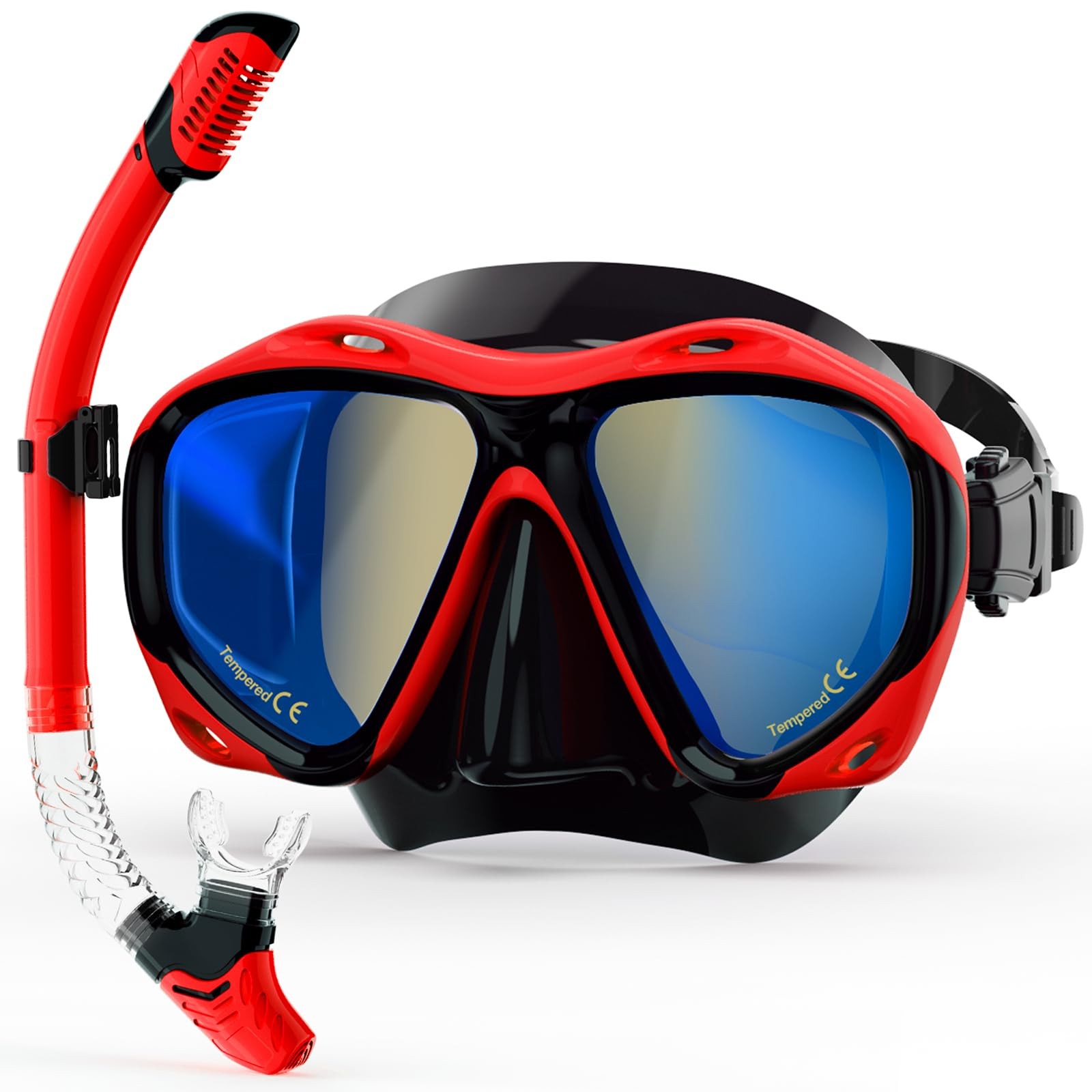 MELUMILU Snorkeling Gear for Adults, Dry Snorkel Set Blue Adult, Red