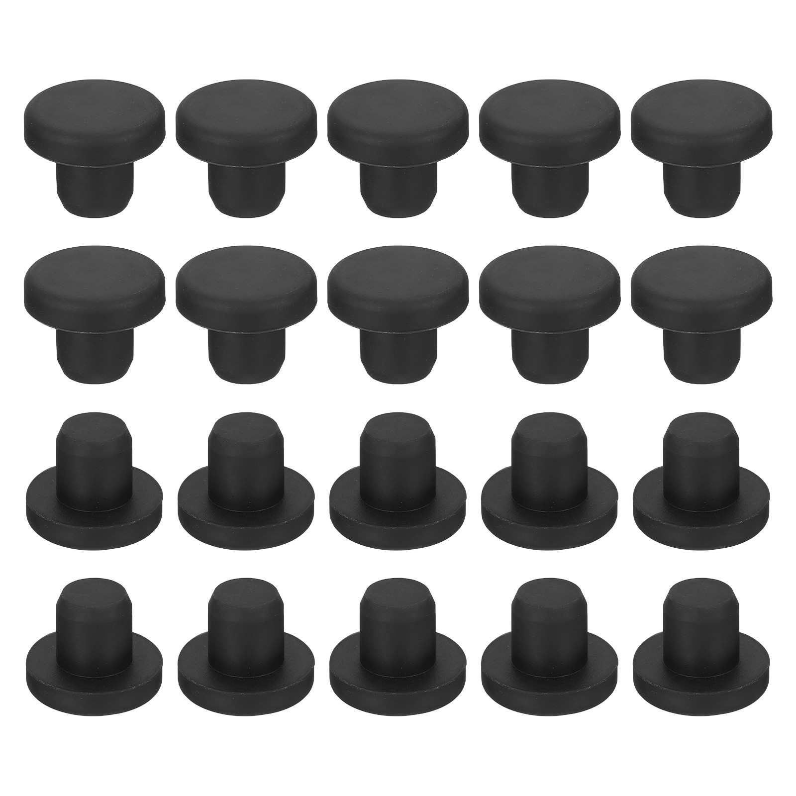 20-Pack Black Rubber Stopper Plugs, 10mm Plug Hole for 9.5-9.8mm/0.37-0.39" Hole