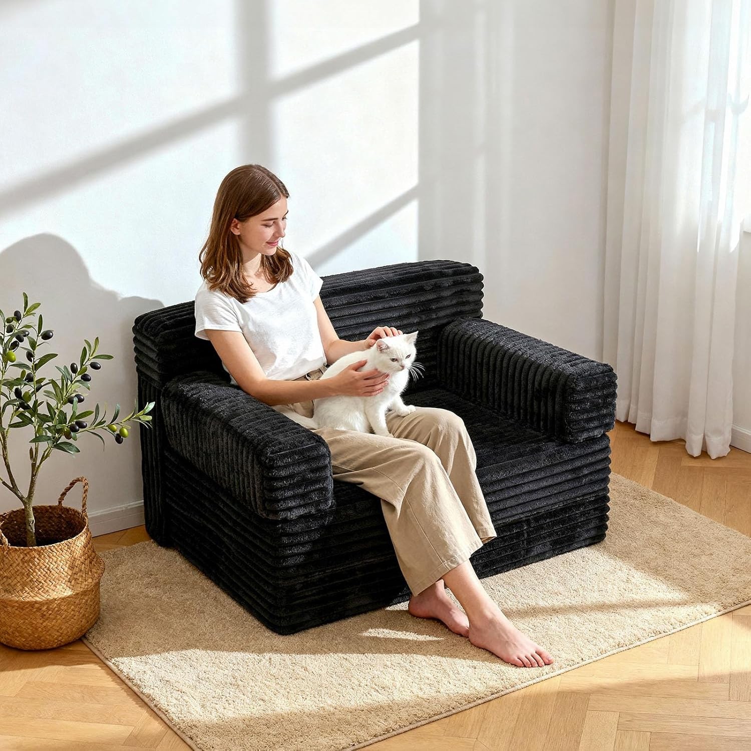 Folding Sofa Bed,Convertible Sofa Bed with Armrest Foldable Sleeper Chair,
