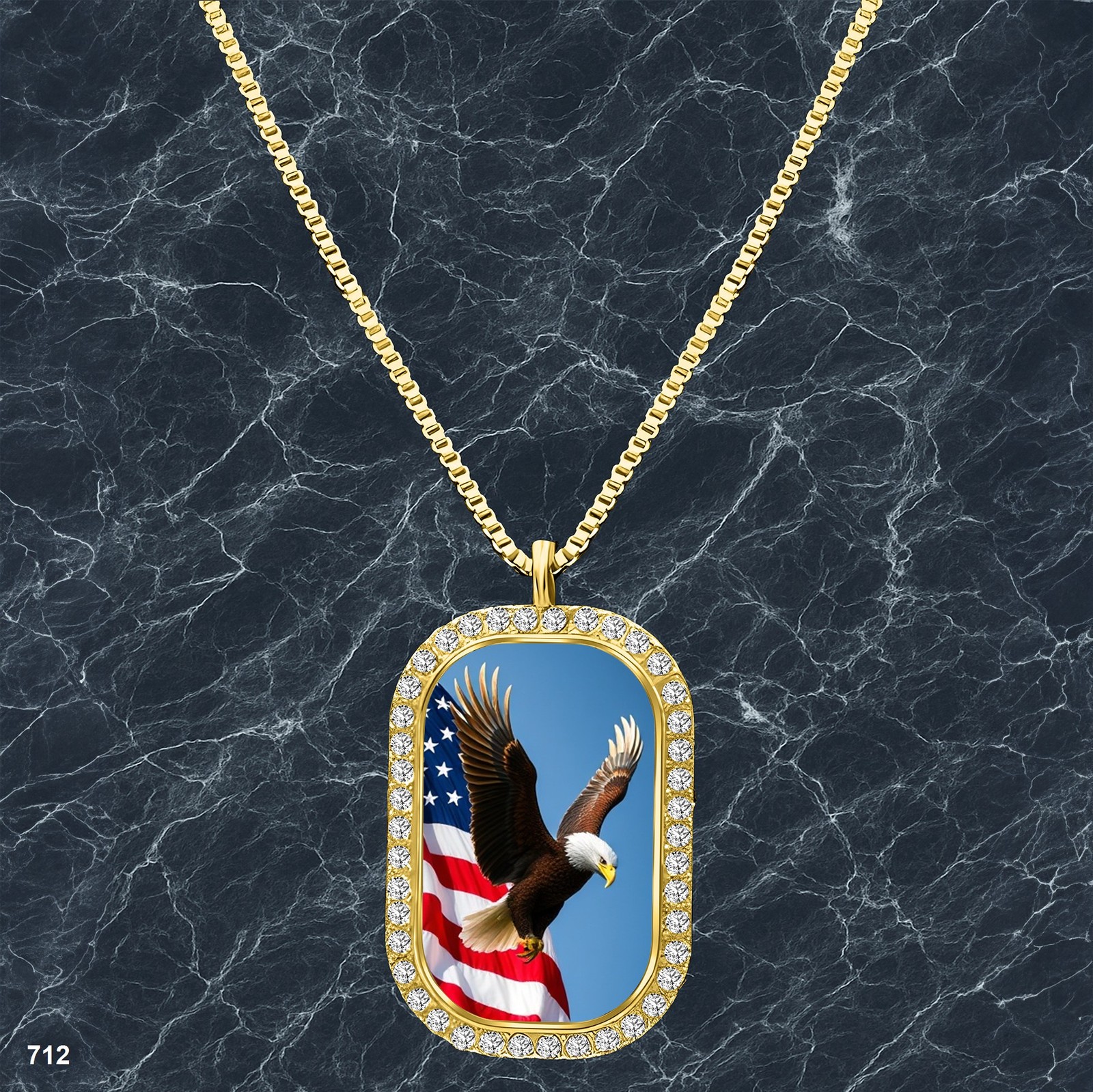 New USA American Flag Pendant Necklace Picture Design Glamorous Gold Tone Gift
