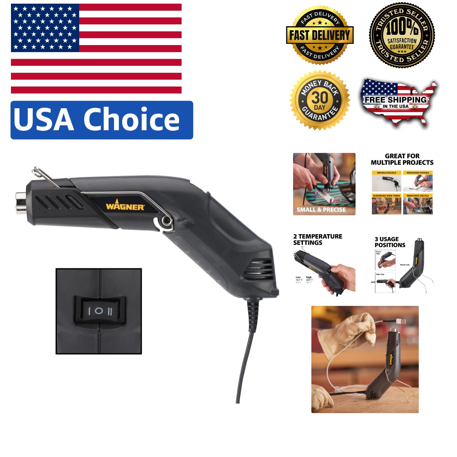 Spraytech Dual Temperature Heat Gun, 680°F/450°F - Perfect for Crafting Projects