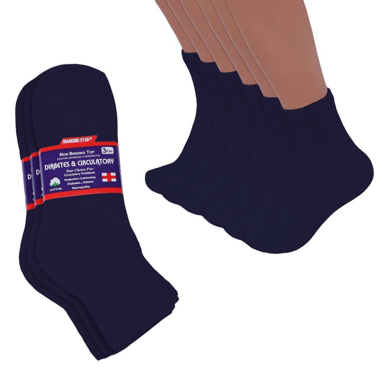 3-12 Pairs Men's Circulatory Health Diabetic Navy Ankle Quarter Socks Size 9-15