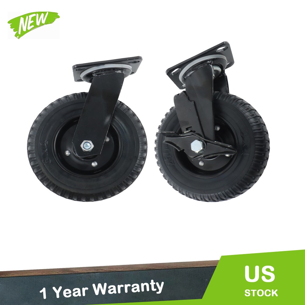 2 Pcs 8" Swivel Caster Wheels Rubber Black (Side Brake *1 Rotation *1) 1000Lbs