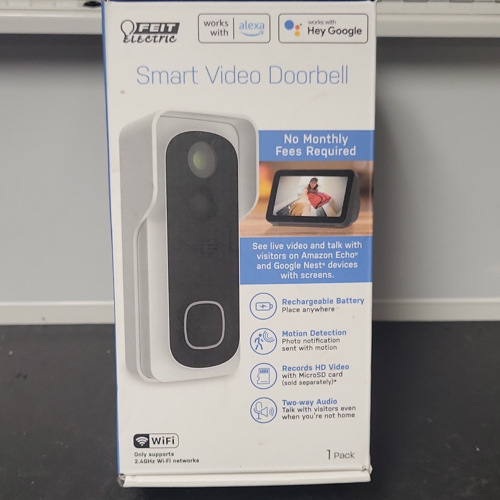 Feit Electric Smart Video Doorbell Wi-Fi, Motion, Mic/Speaker, Alexa/Google