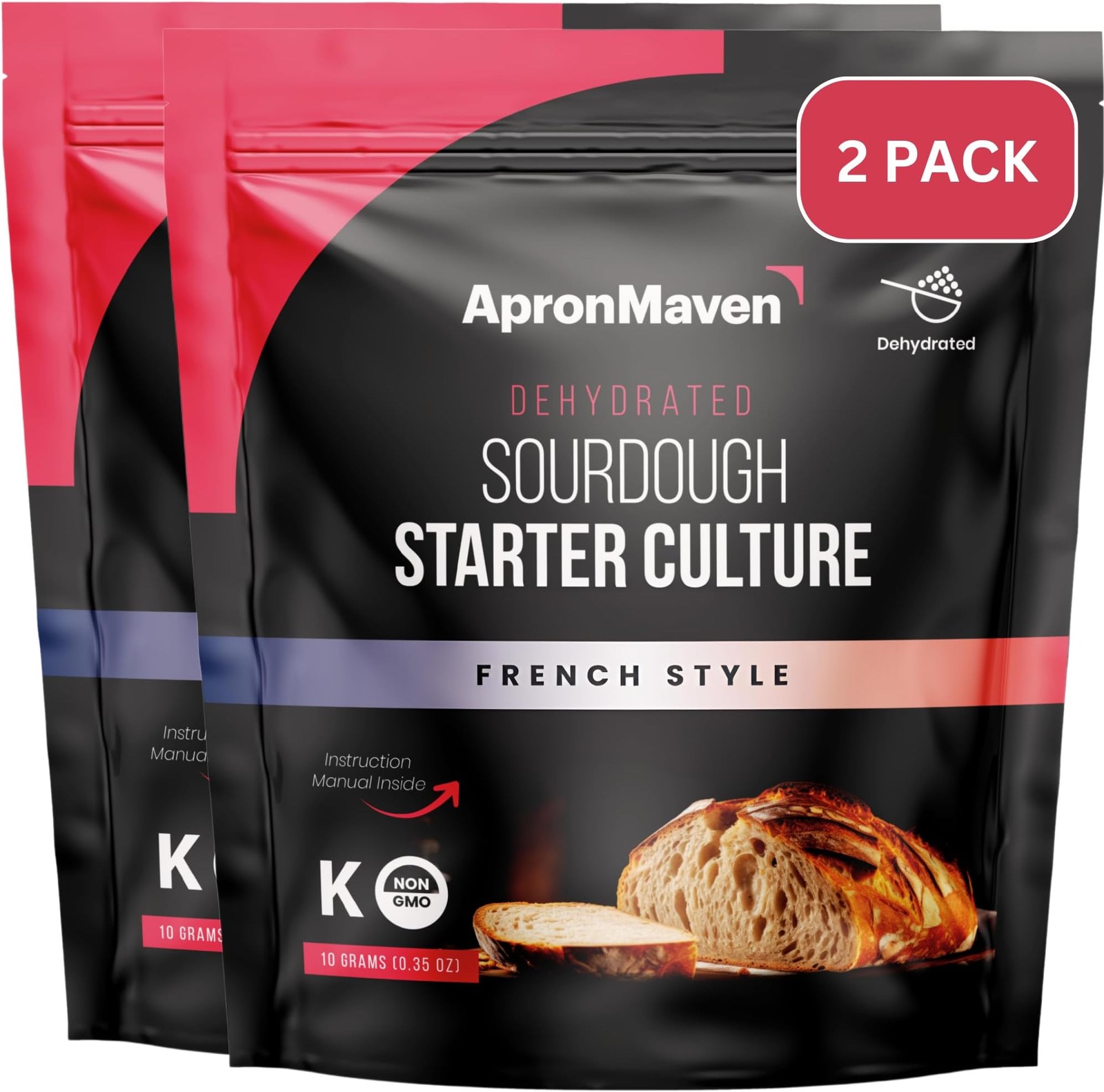 2 Pack Premium Sourdough Starter - French Style Heirloom Dehydrated Sour Doug...
