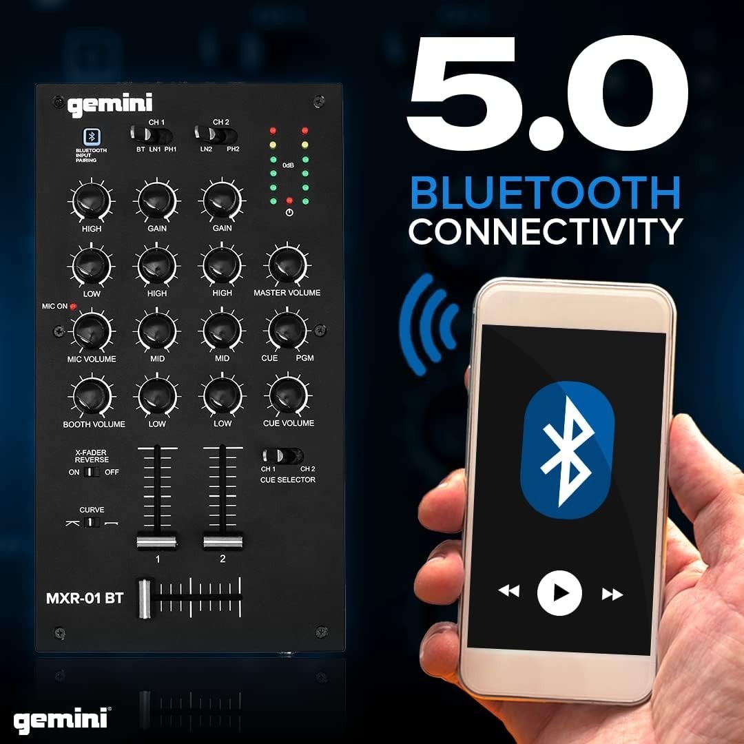 Gemini MXR-01BT 2 Channel Professional DJ Mixer With Bluetooth Input