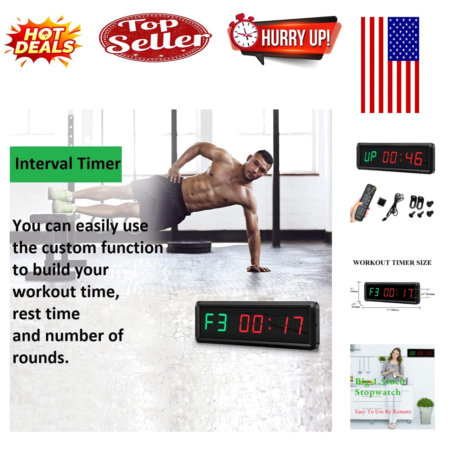 Multi-Mode LED Gym Timer with Remote & Customizable Intervals
