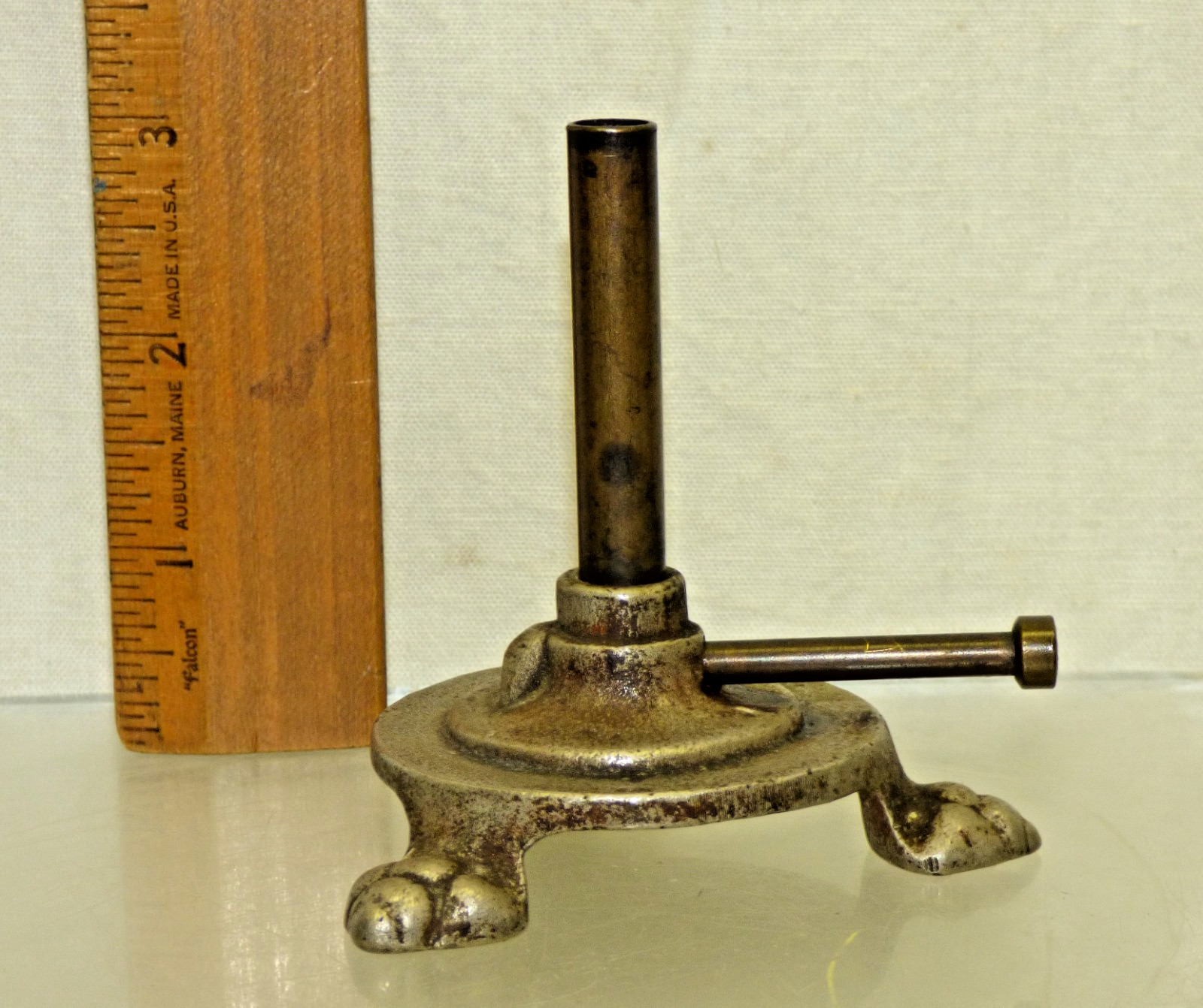 Antique BUNSEN Burner Dental Tool Cast Iron & Brass Nickel Plated w/ Paw Feet