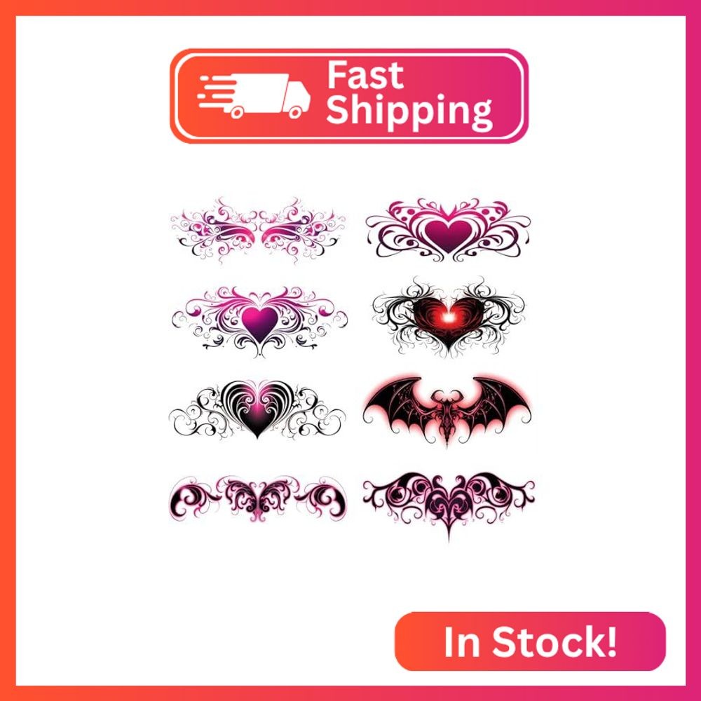 CARGEN Sexy Succubus Belly Temporary Tattoos -8 Sheets of Colourful Heart Design