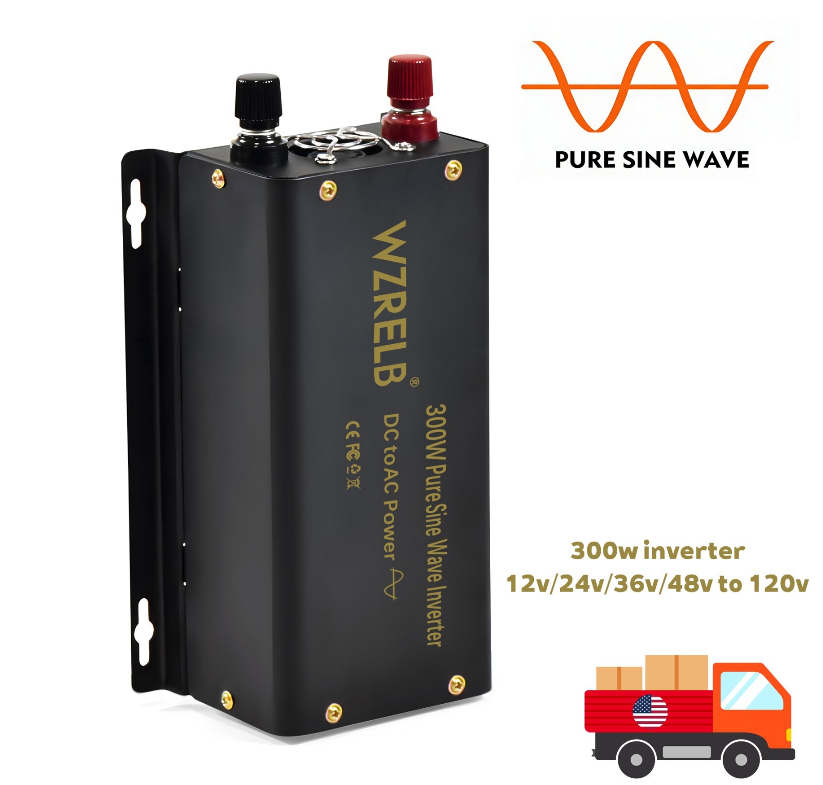 WZRELB 300W Pure Sine Wave Inverter DC36V to AC 110V120VPower Converter600W Peak