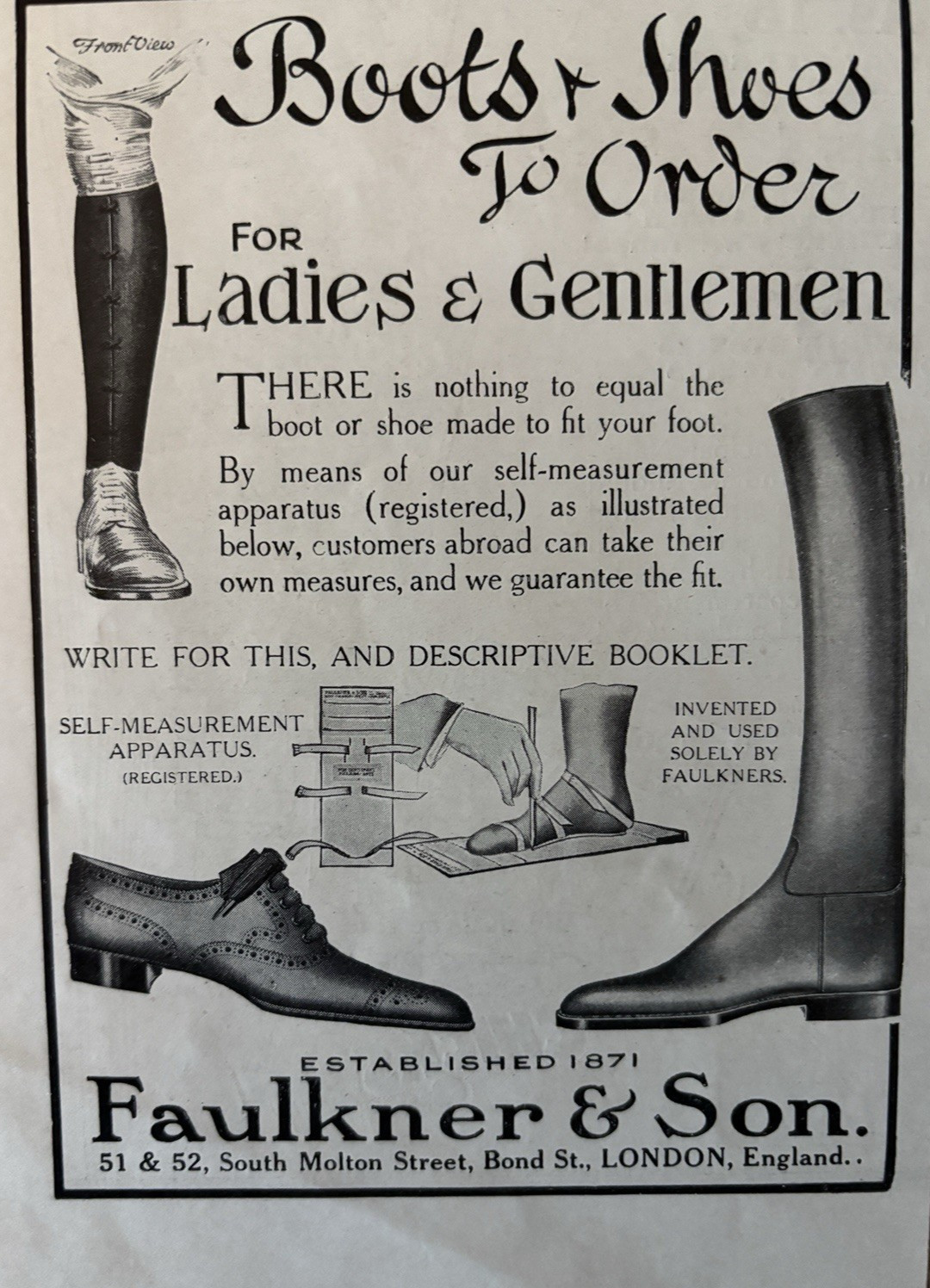 1930 Faulkner & Sons Boots Shoes Ladies Gentlemen Foot London Eng VTG Print Ad