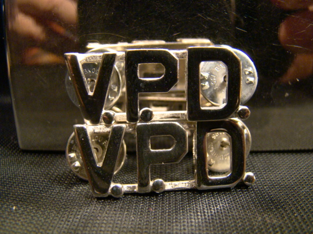 Pair of Silver V.P.D. Metal Brand New 1/2” Uniform Pins VPD