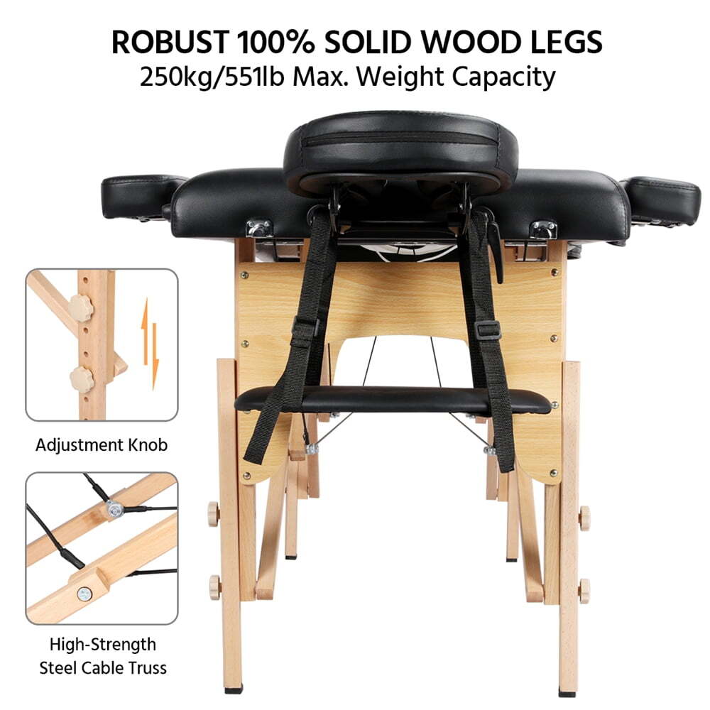 2 Section Adjustable Foldable Massage Table 84"x31.5" Wood Frame - Black