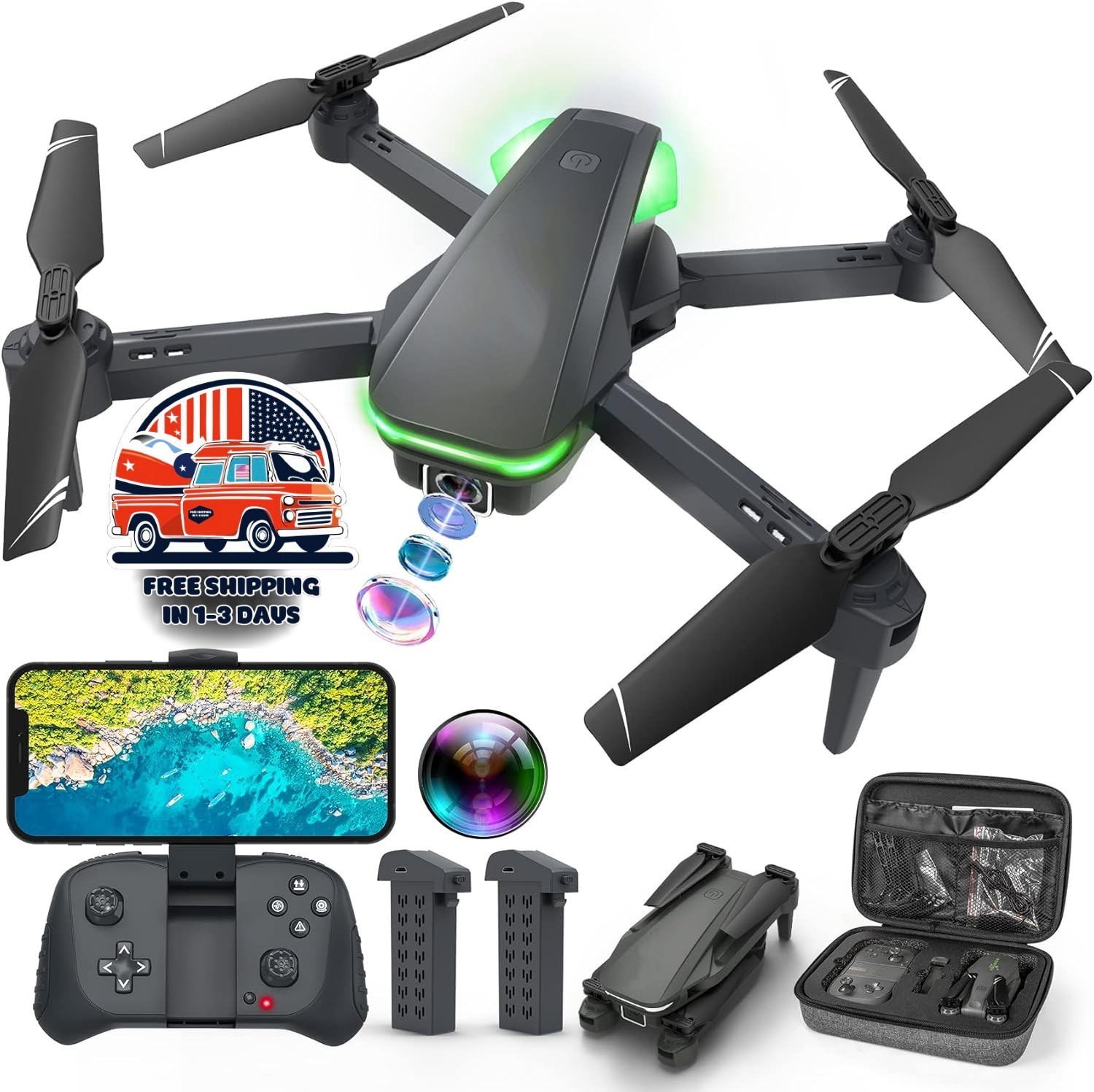 Drone Dron Quadcopter Con Camara 1080P HD, Sensor De Gravedad, Control De Voz US