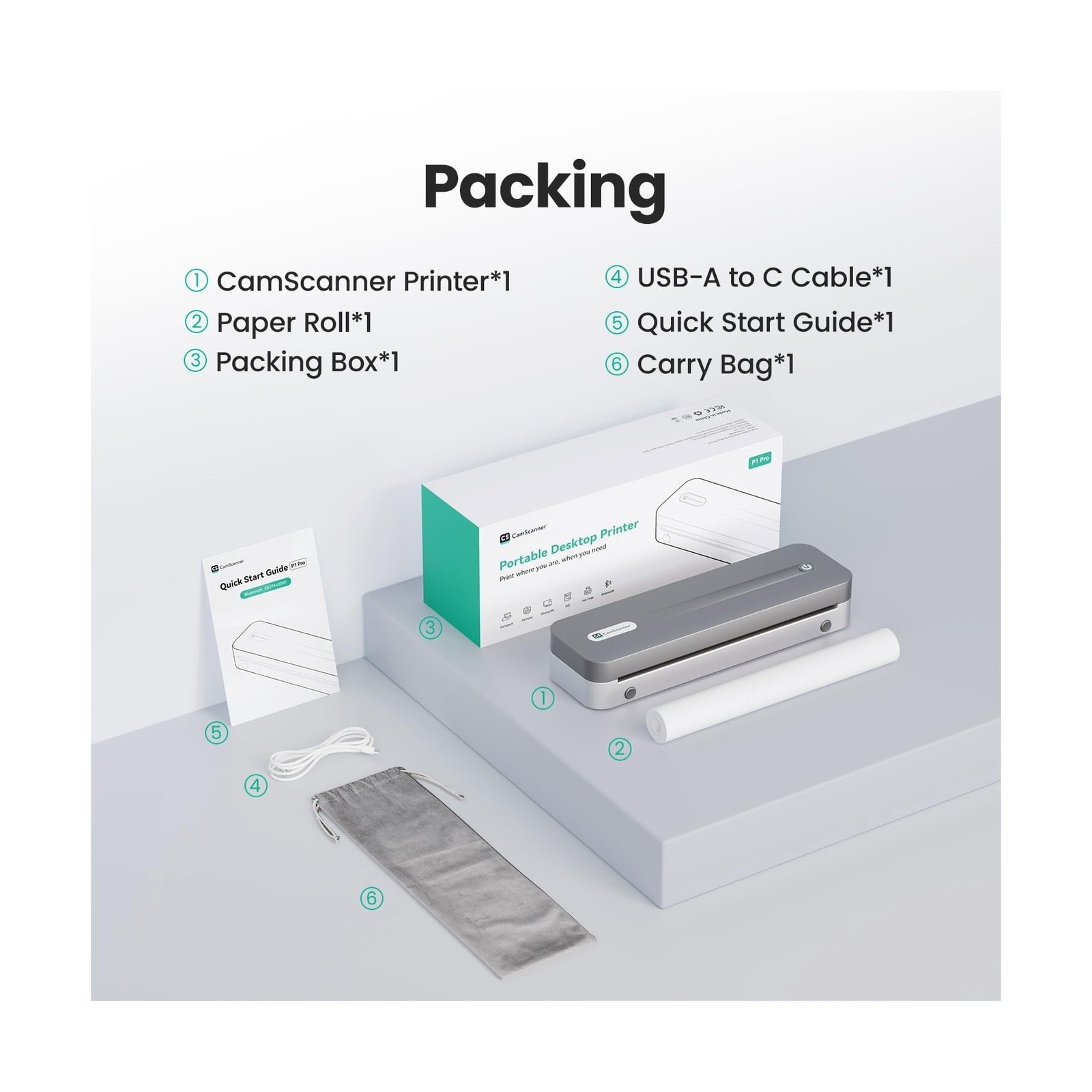 P1 Pro Ink-Free Thermal Printer, Portable US Letter Size Bluetooth Printer wi...