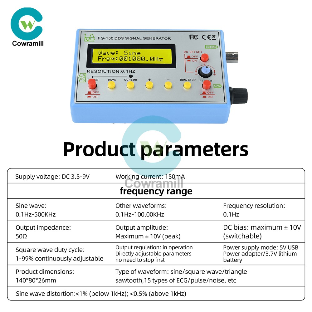 FG-150 DDS High-Precision Frequency Signal Generator with 15 Adjustable Waveform