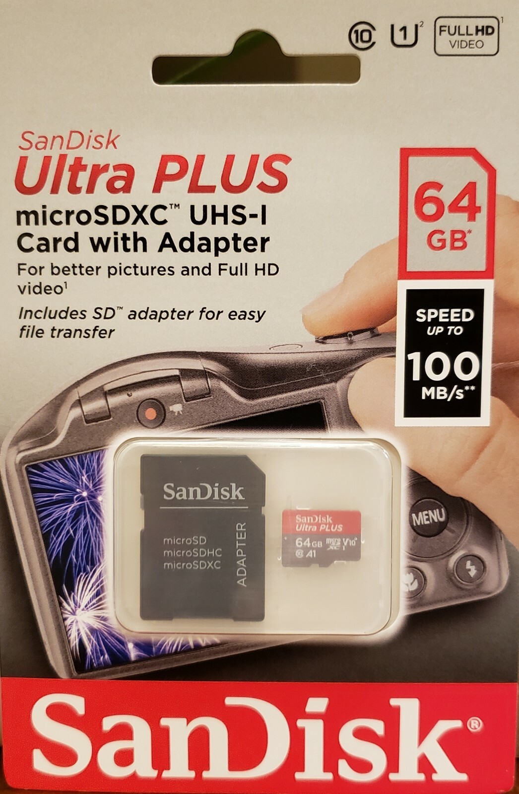 SanDisk Ultra Plus micro UHS-I Card  + SD Adapter 64 GB Speed up to100 MB/s New
