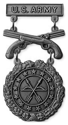Army Excellence in Competion Oxidize Pistols USA Made Military Badge 2 Pins Back