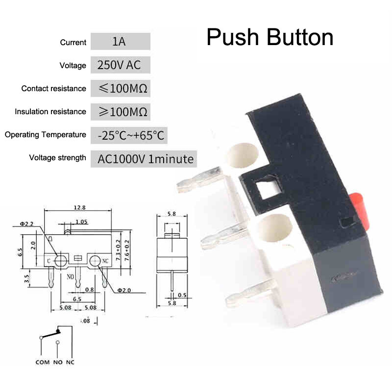 Microswitch Miniature Push Button Roller Arc 13.5mm Lever SPDT 1A 250VAC Switch
