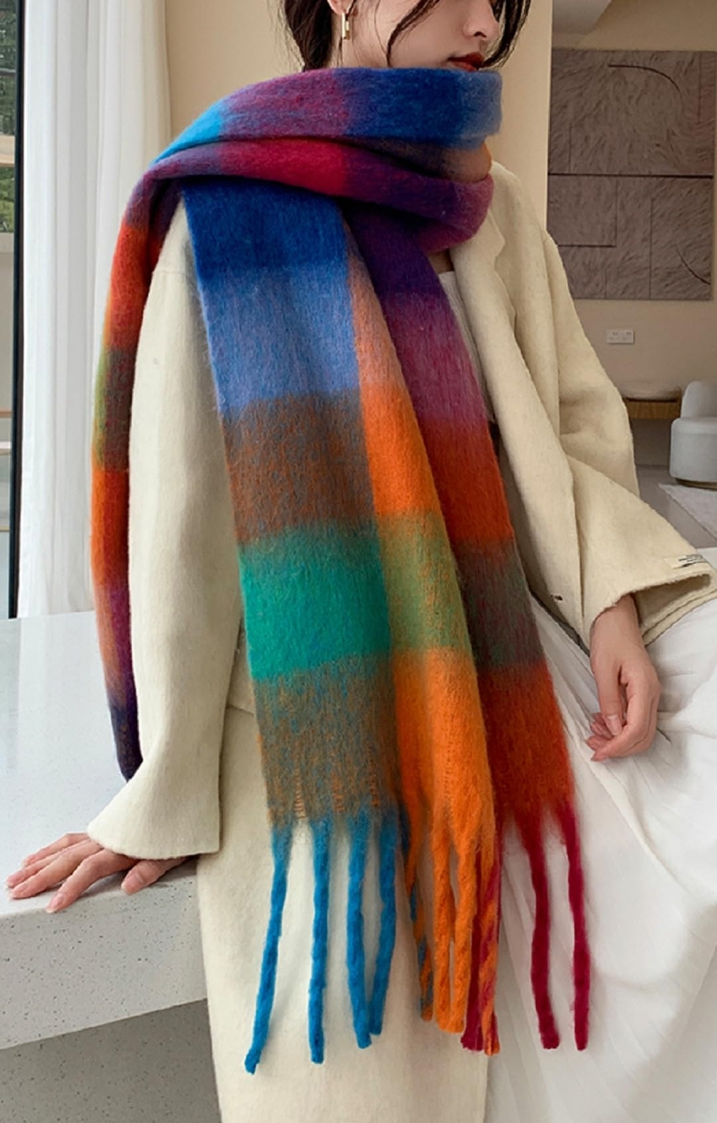 Women's Warm Winter Scarf Long Shawl Large Thick Plaid Blanket Scarfs