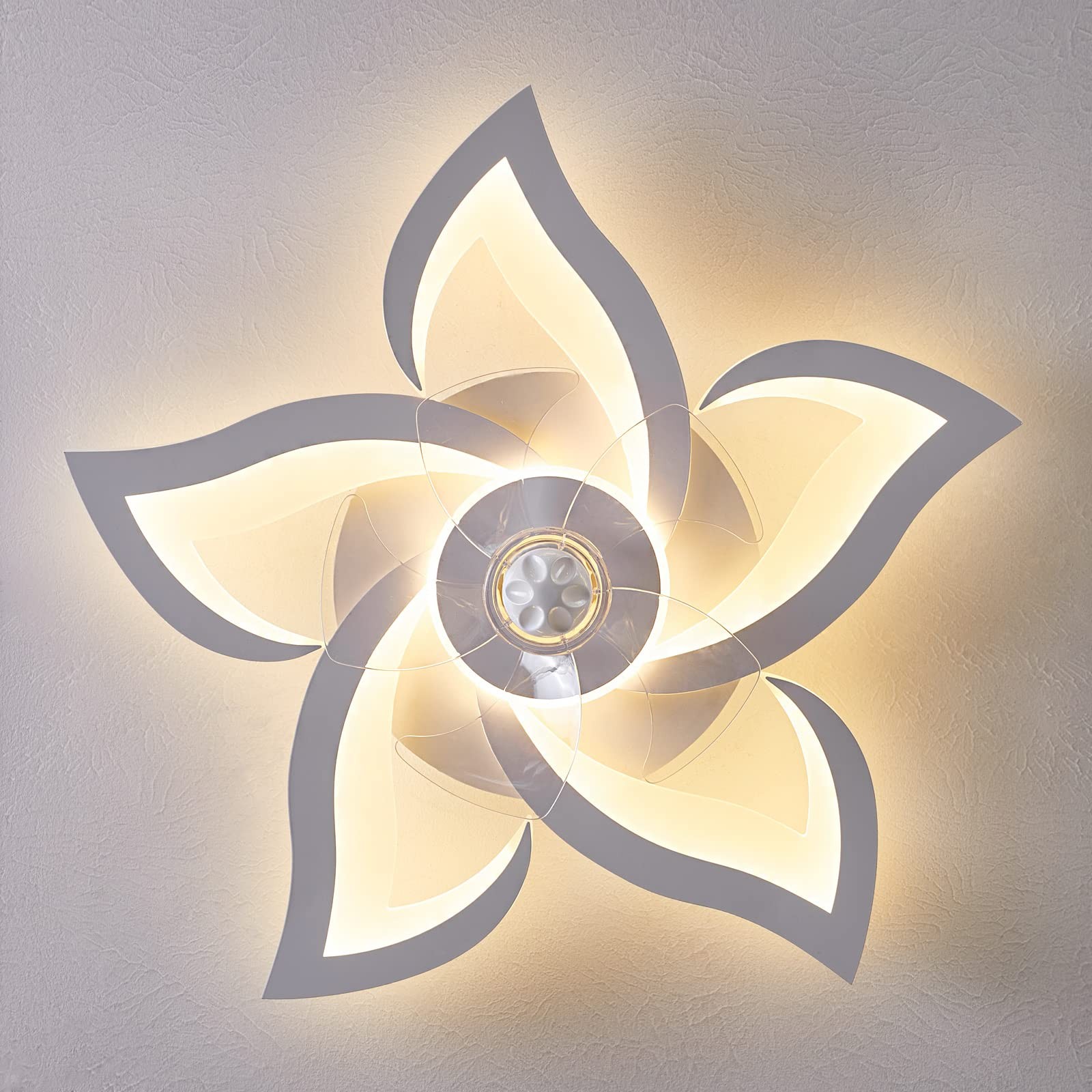 Flush Mount Ceiling Fan with Lights, 24" White ,Remote Control, 6 Speeds 3 Li...