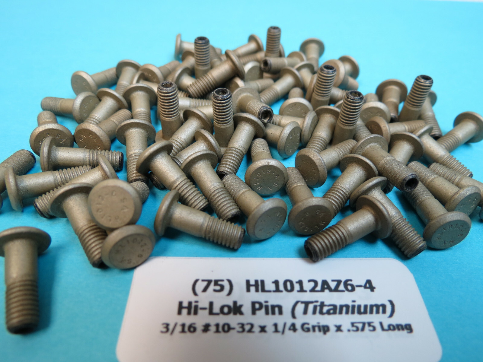 (75) Titanium 3/16 10-32 x 1/4 Grip x .575 Hi-Lok Aerospace Pin Bolt HL1012AZ6-4