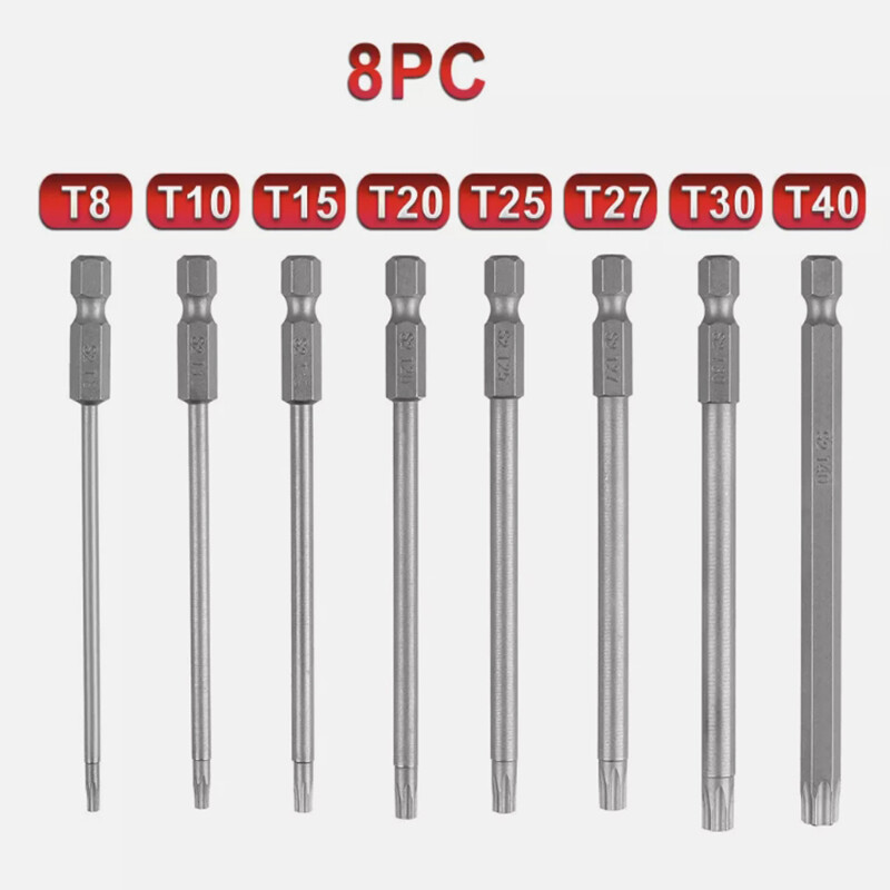 8PCS Torx Screwdriver Drill Bit Set 100MM Extra Long Hex Security Magnetic