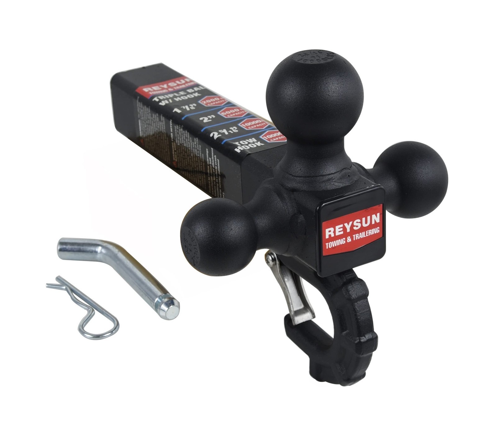 Patented Forged Trailer Hitch Tri-Ball Hitch with Hook: 3 Sizes in 1 Tow Ball...