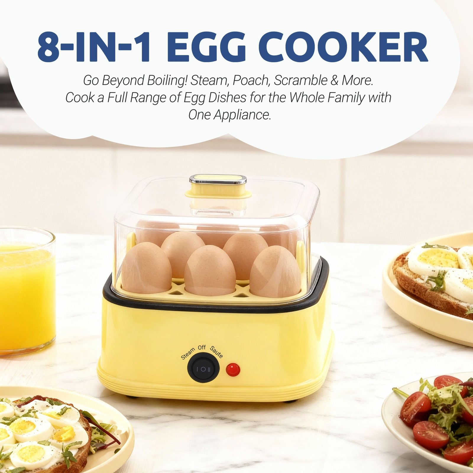 Loftychef 8-in-1 Electric Egg Cooker & Bite Maker, Rapid 3L, Yellow