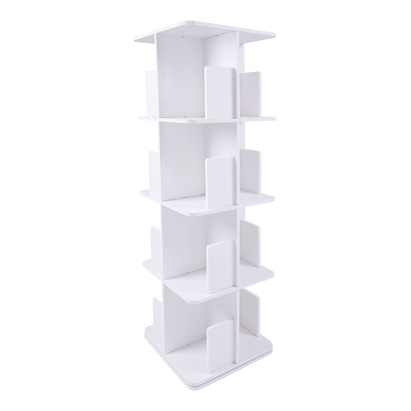 4-Tier White 360° Rotating Bookshelf Standing Bookcase Small Corner Bookcase