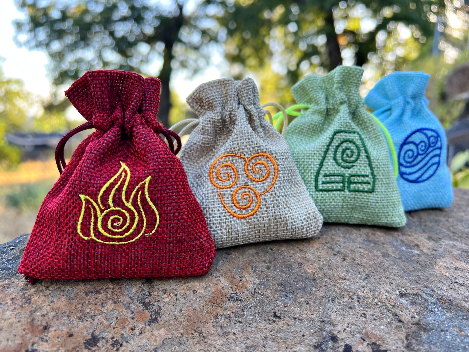 Set of 4 Avatar Embroidered DnD Dice Bag, Elements D&D Pouch