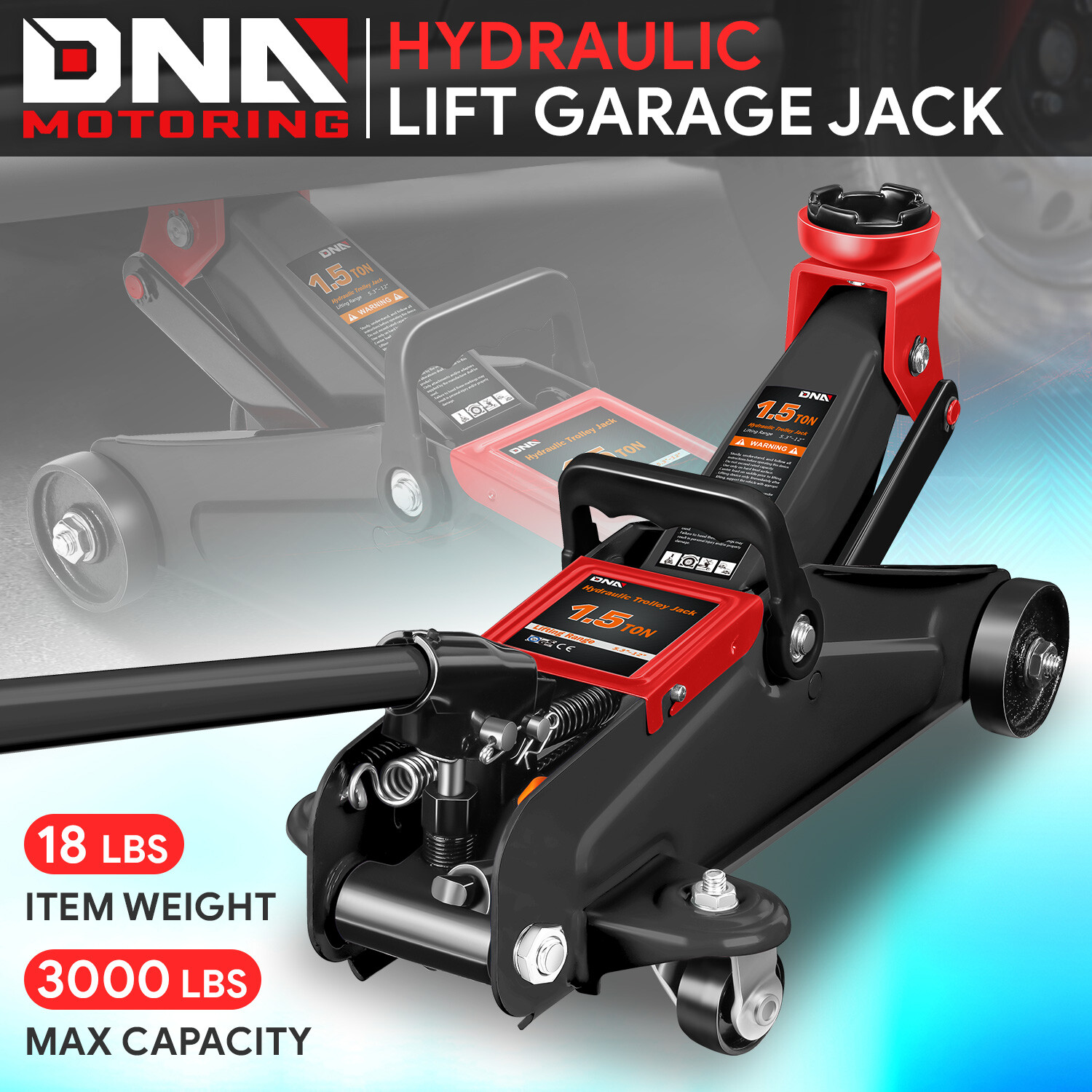 1.5 Ton Low Profile Steel Hydraulic Trolley Service Floor Jack Black w/ Case