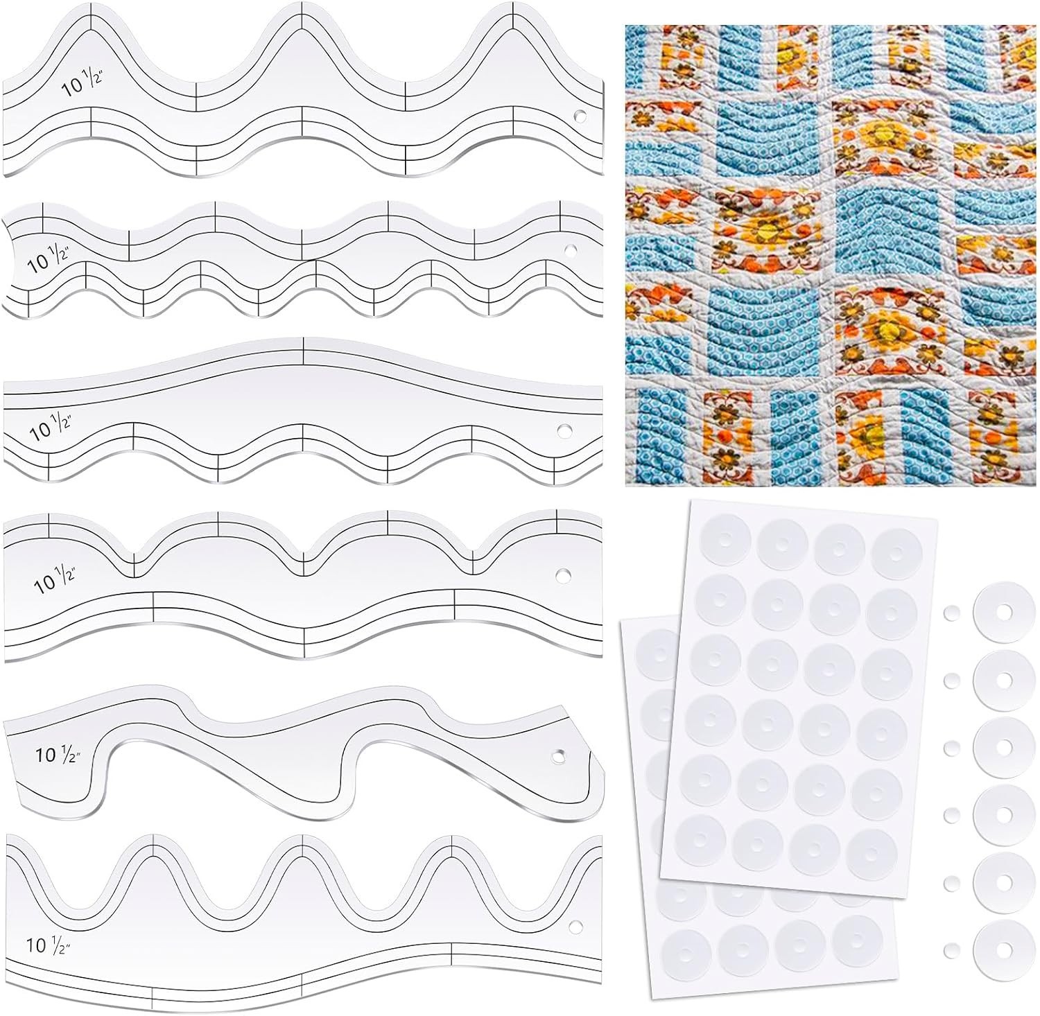 6 Pcs Acrylic Quilting Rulers Waves Template Set Sewing Machine Free Motion