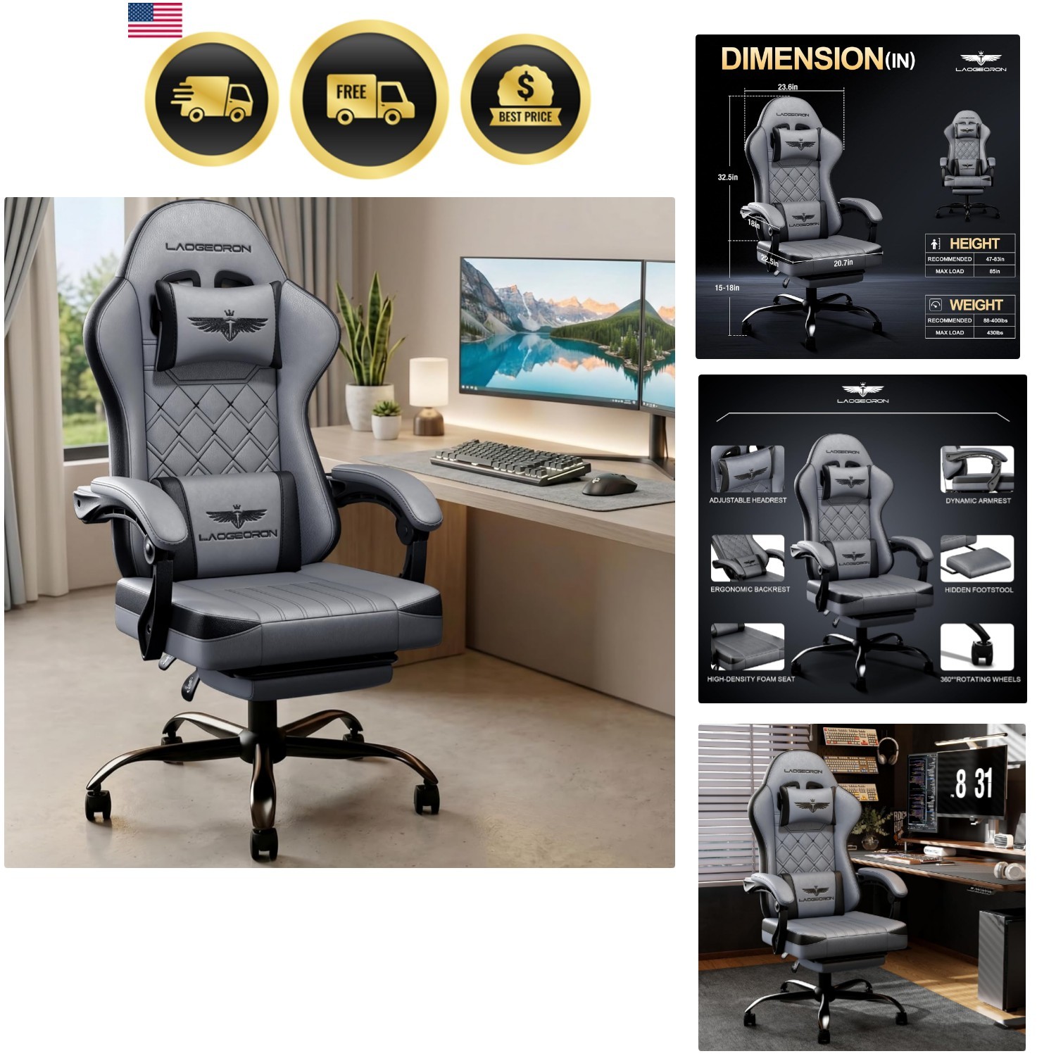 Ergonomic Gaming Chair with Retractable Footrest, High Back Video Game Chairs...