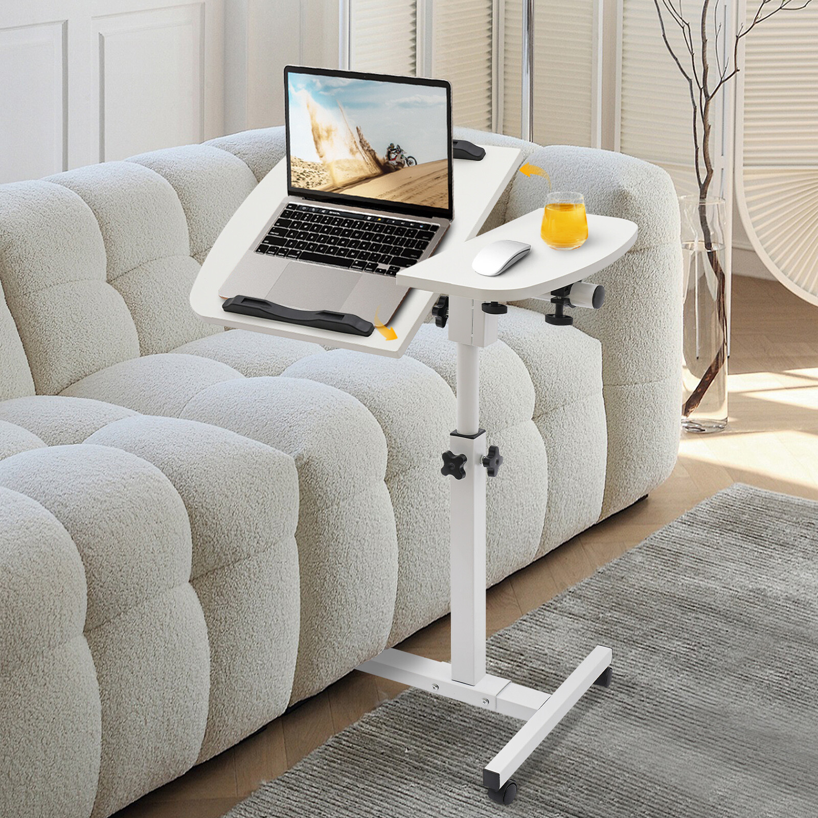 Rolling Laptop Desk Stand Sofa Table Overbed Food Tray Rack Height Adjustable
