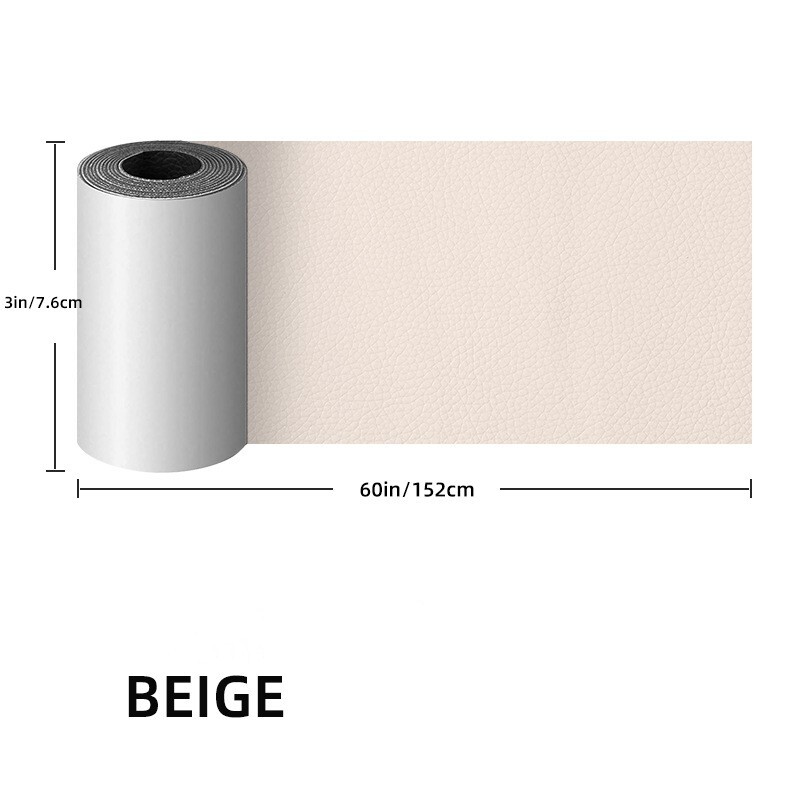 PU Leather Repair Patch 3"x60" Sofa Seating Fabric Tape Self Adhesive Beige